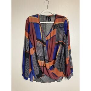 Bisou Bisou Multicolor Geometric Blouse